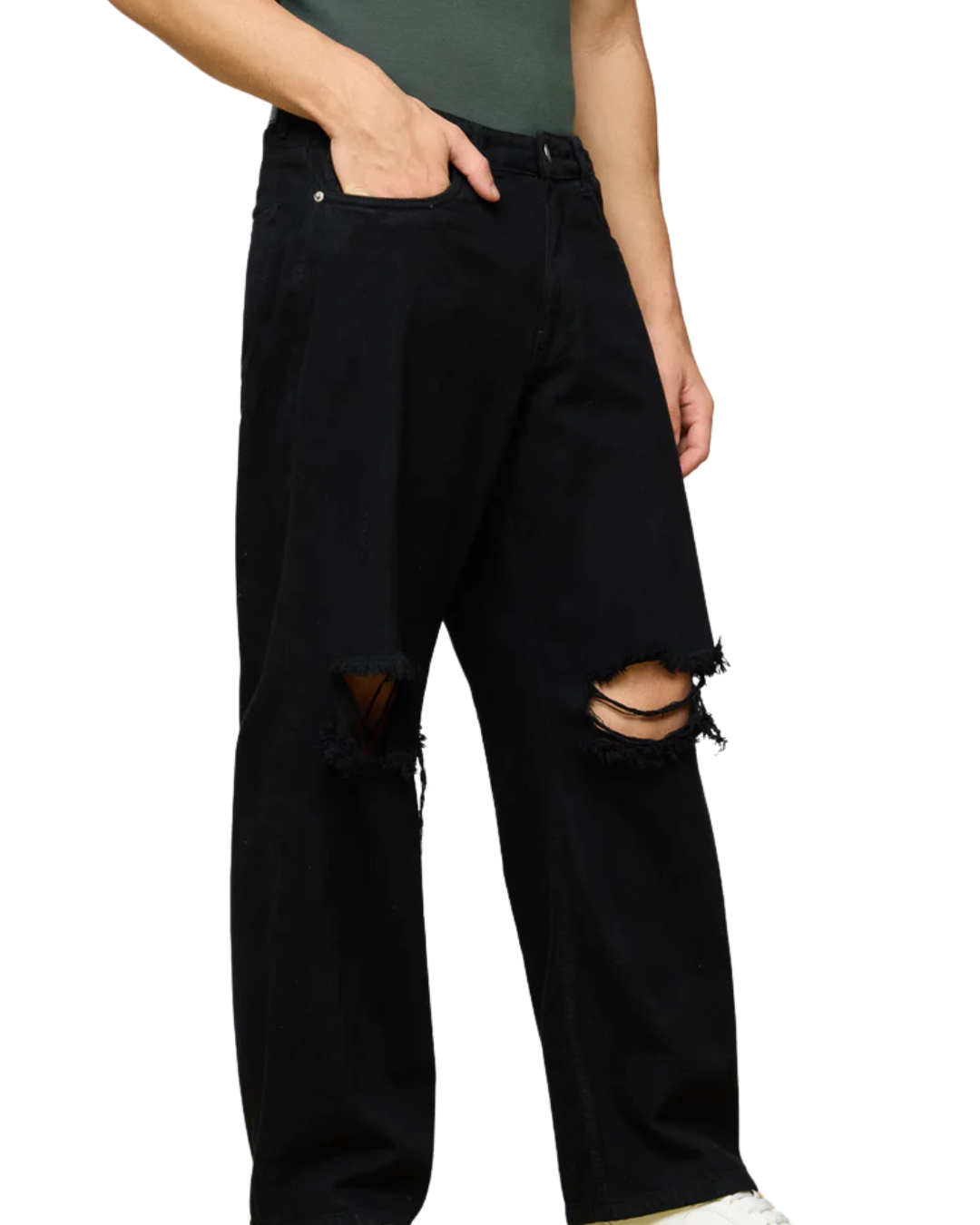 H_&M Black Ripped Men's Wide-Leg Jeans