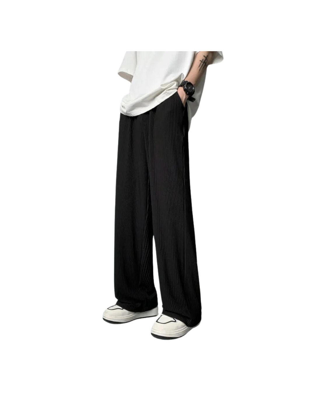 ZA_RA Black Pleated Oversized Ice Silk Pants