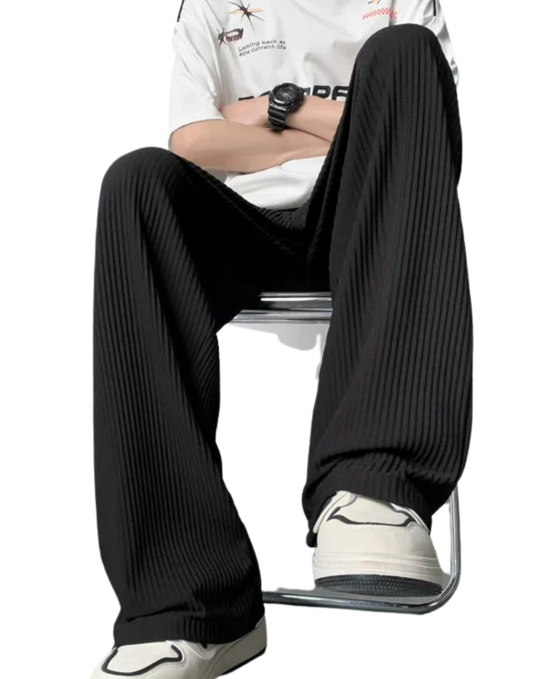 ZA_RA Black Pleated Oversized Ice Silk Pants
